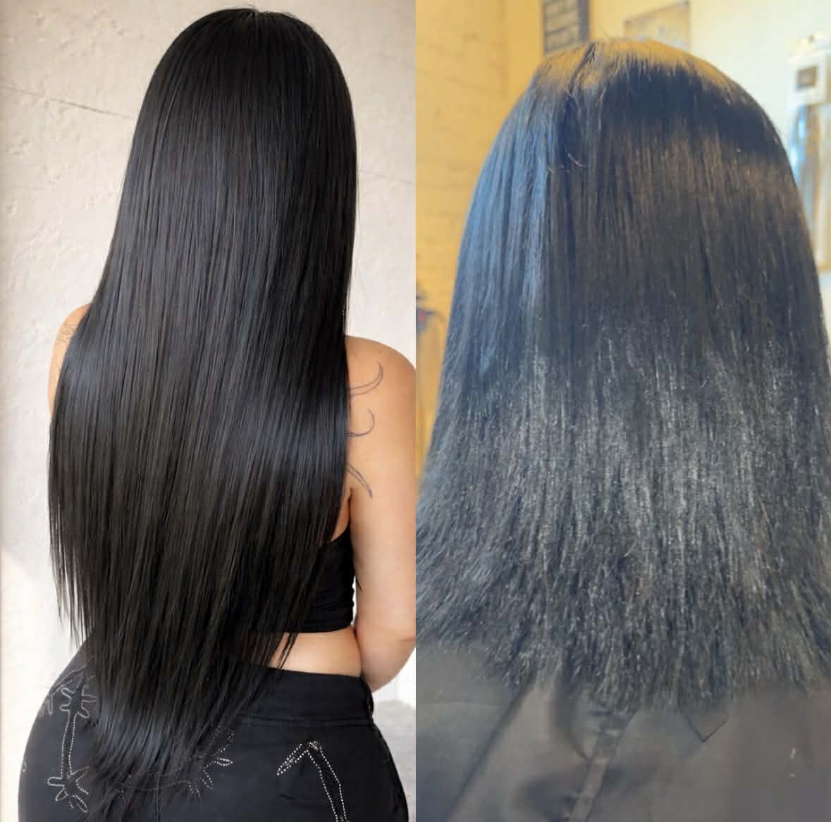 Before and after nano tip hair extension transformation Coeur d'Alene Idaho