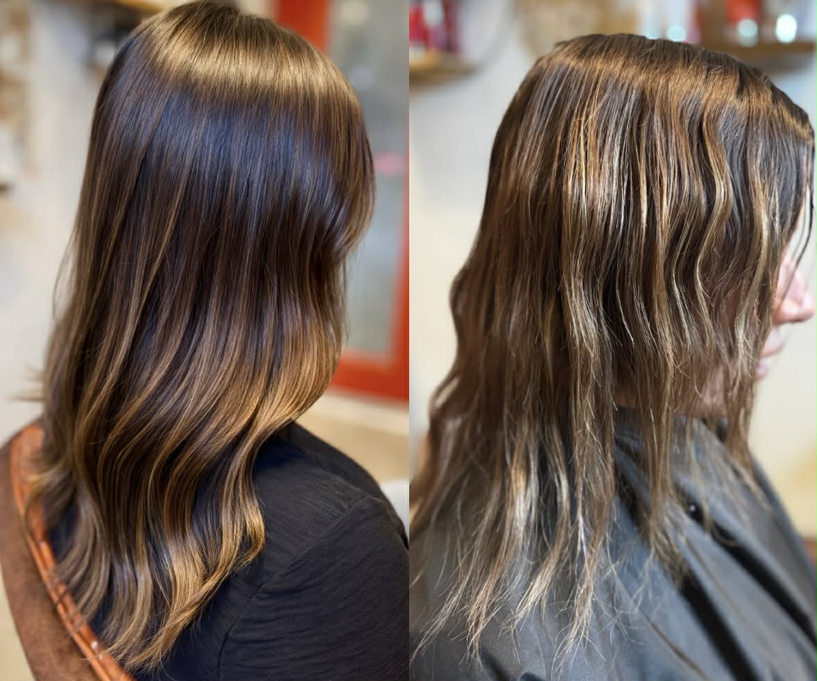Fine hair color correction and extension transformation before and after Coeur d'Alene Idaho